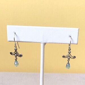 Silver and Blue Dangle Earrings with Pagoda Design